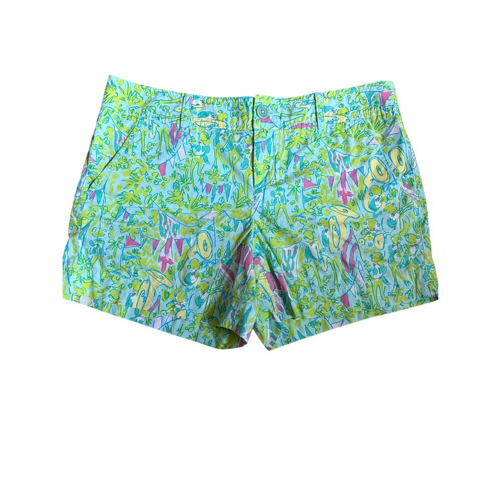 Lilly Pulitzer Green Pink Bermuda Cotton Shorts Sz 8 Bright Colorful - Picture 2 of 6